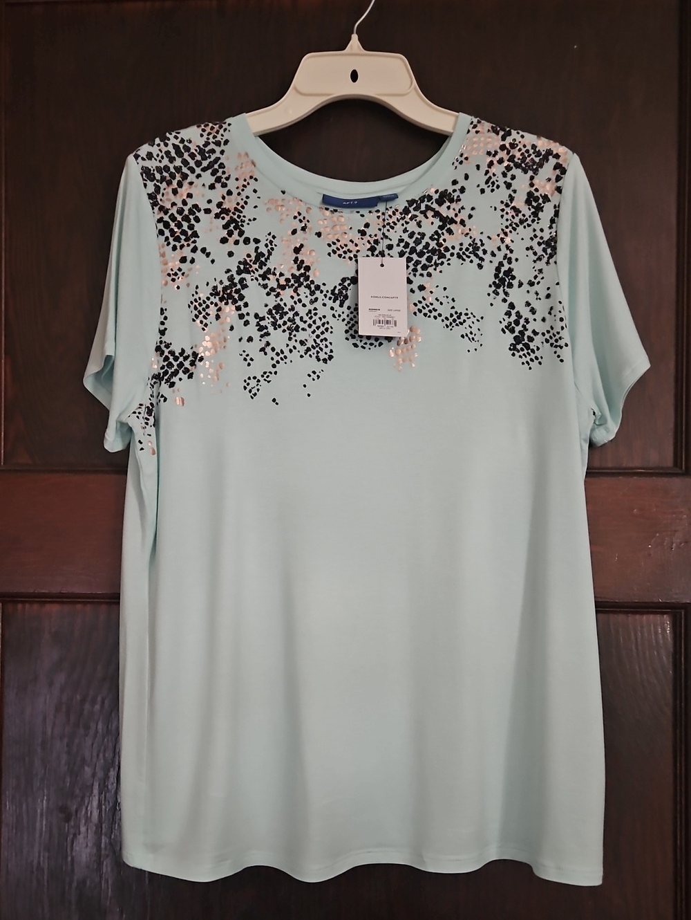 Apt. 9 Mint Short Sleeve Top with Gold & Black Sequin Detail - Size L